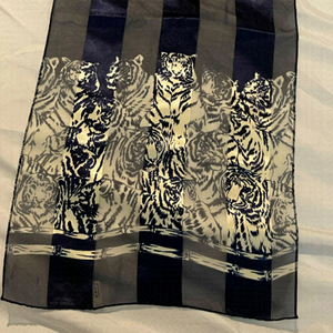 Mea’s Navy Blue Striped Tiger Pattern Polyester Long Scarf